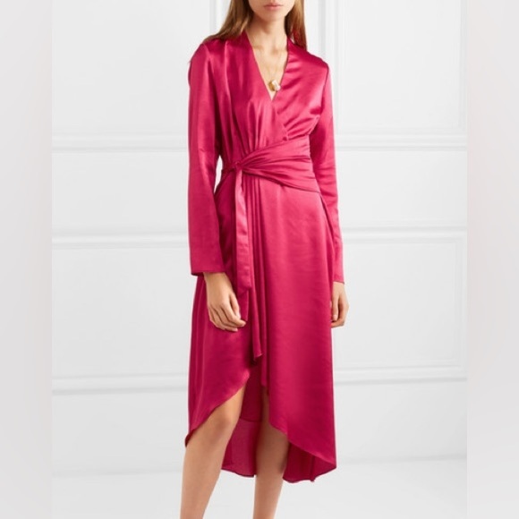 Equipment Adisa Wrap Midi Dress Asymmetric Belted Satin Amaranth Magenta Size 2 - Picture 6 of 16